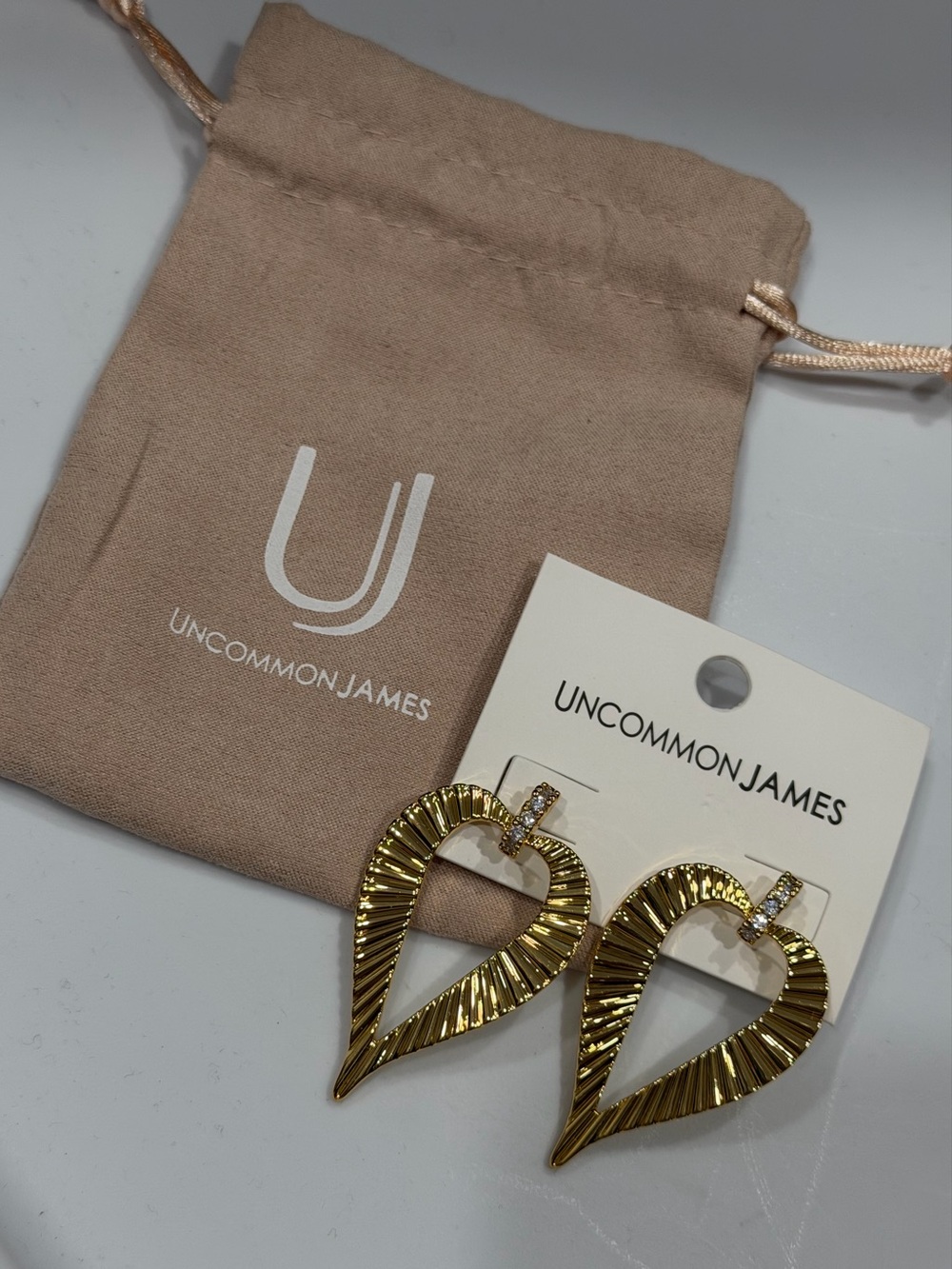 Uncommon James Gold Textured Heart Drop Earrings - Picture 7 of 7